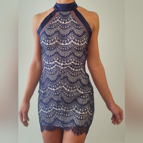 Navy Lace Mini Dress - Picture 2 of 5